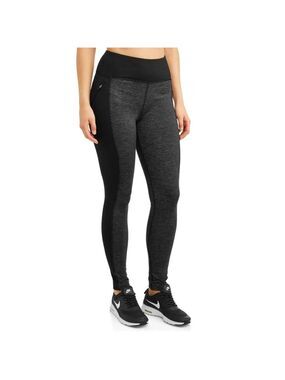Athletic Works thermal base layer leggings pockets black heather grey Medium EUC
